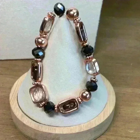 Rose Gold Bracelet with Smoky Grey Faceted Beads - Picture 1 of 4